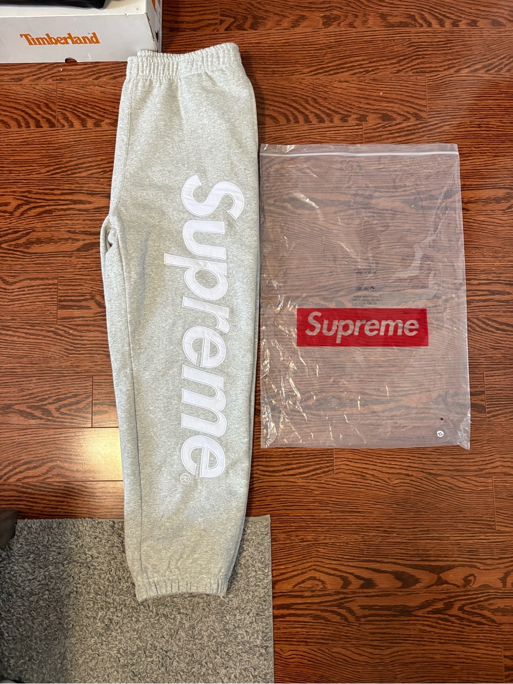 Supreme Light Gray Vertical White Logo Sweatpants